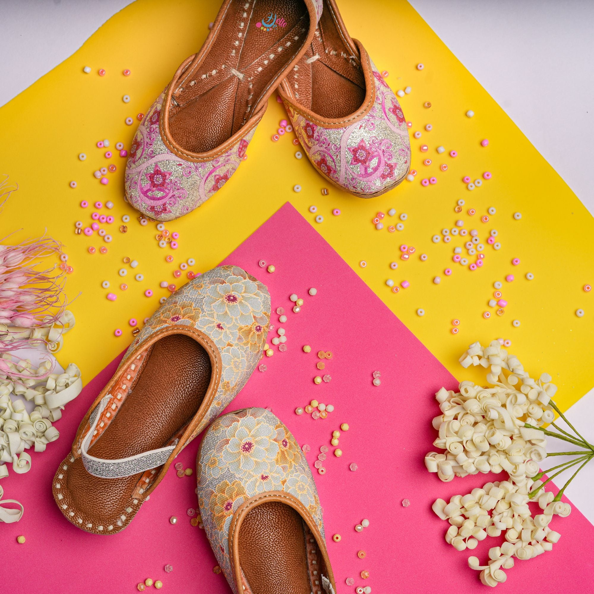 Yellow Girasol Shimmery Floral Pattern Flat Mules