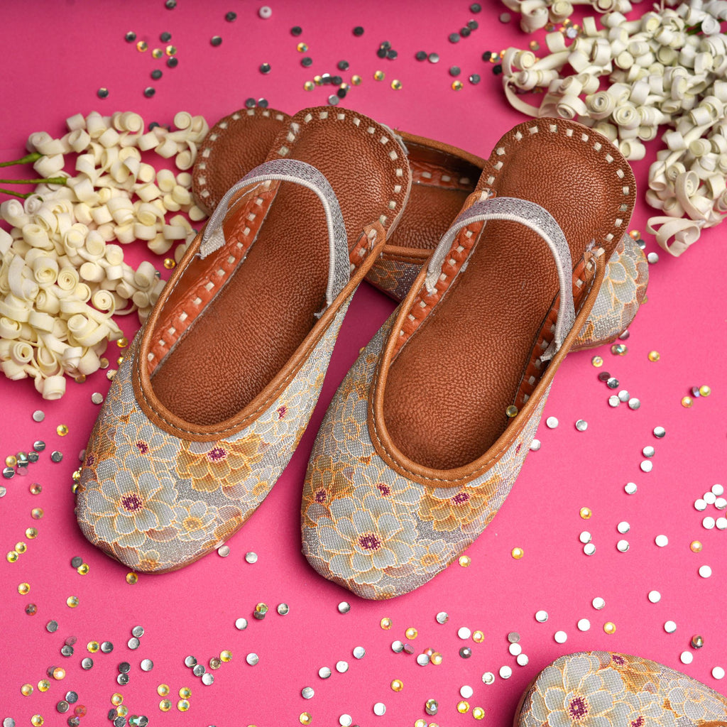 Yellow Girasol Shimmery Floral Pattern Flat Mules