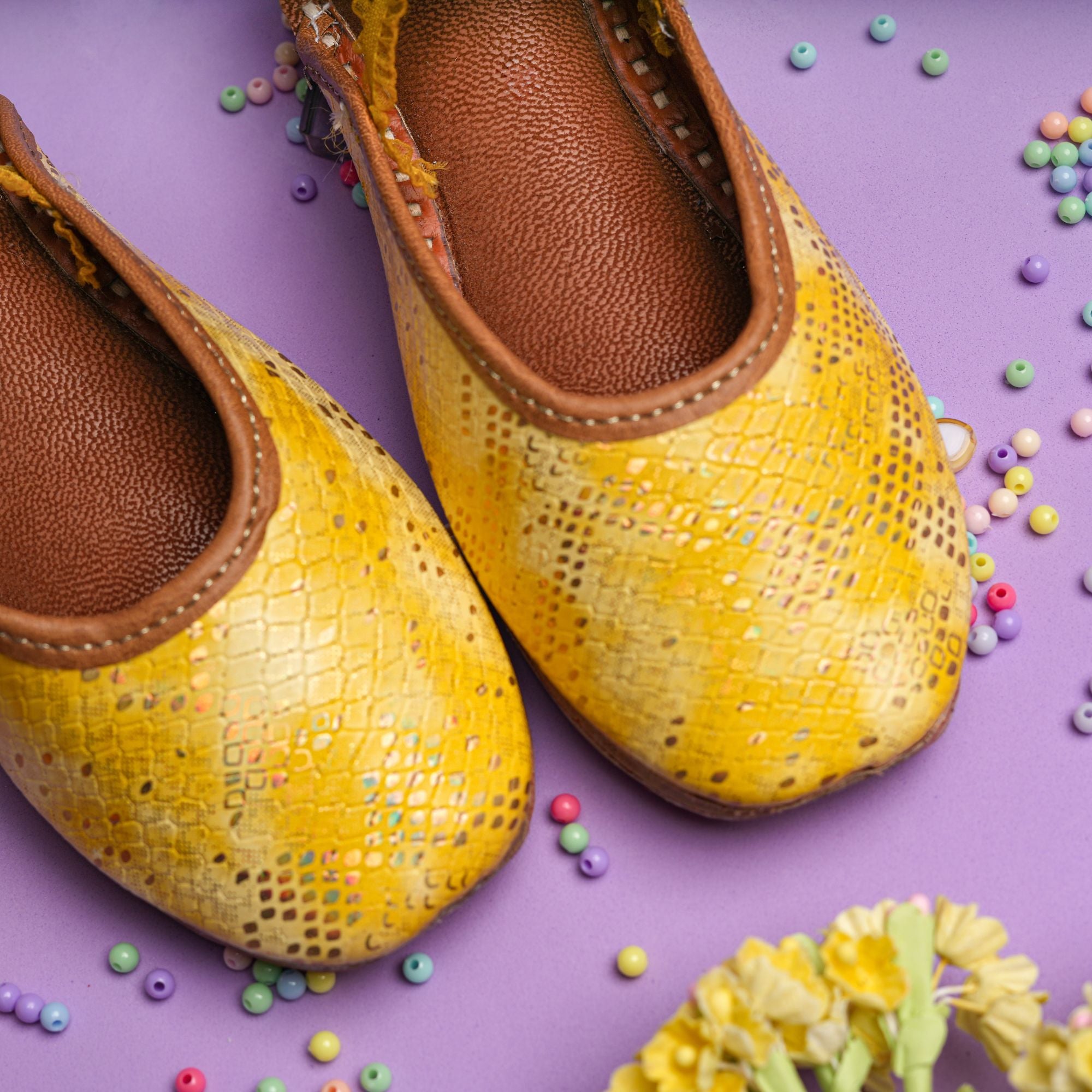 Yellow Zinnia Textured Pattern Mules