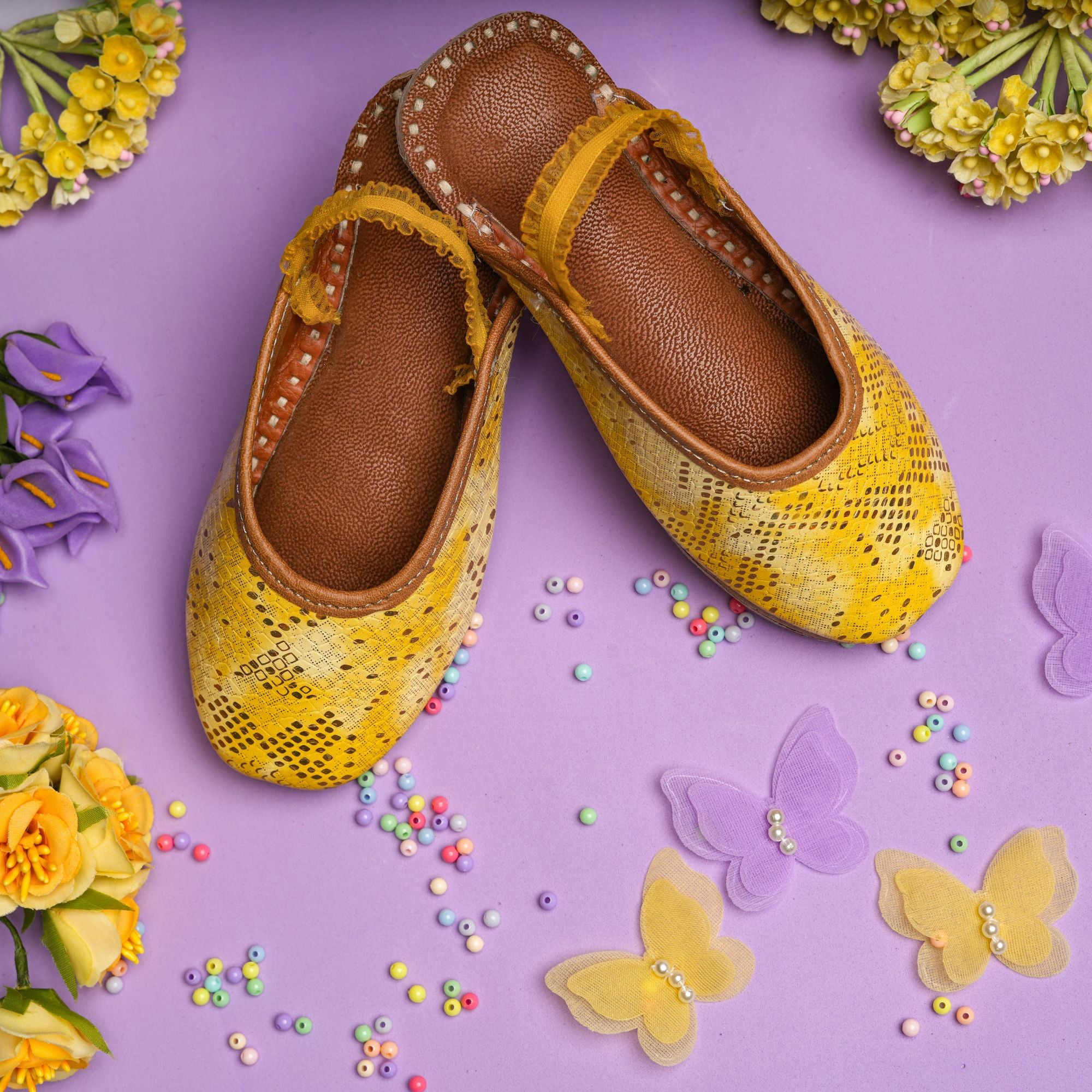 Yellow Zinnia Textured Pattern Mules