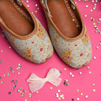 Yellow Girasol Shimmery Floral Pattern Flat Mules