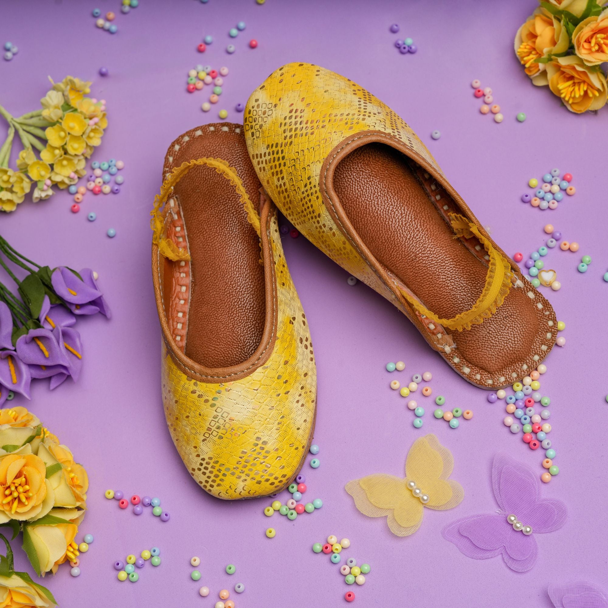 Yellow Zinnia Textured Pattern Mules