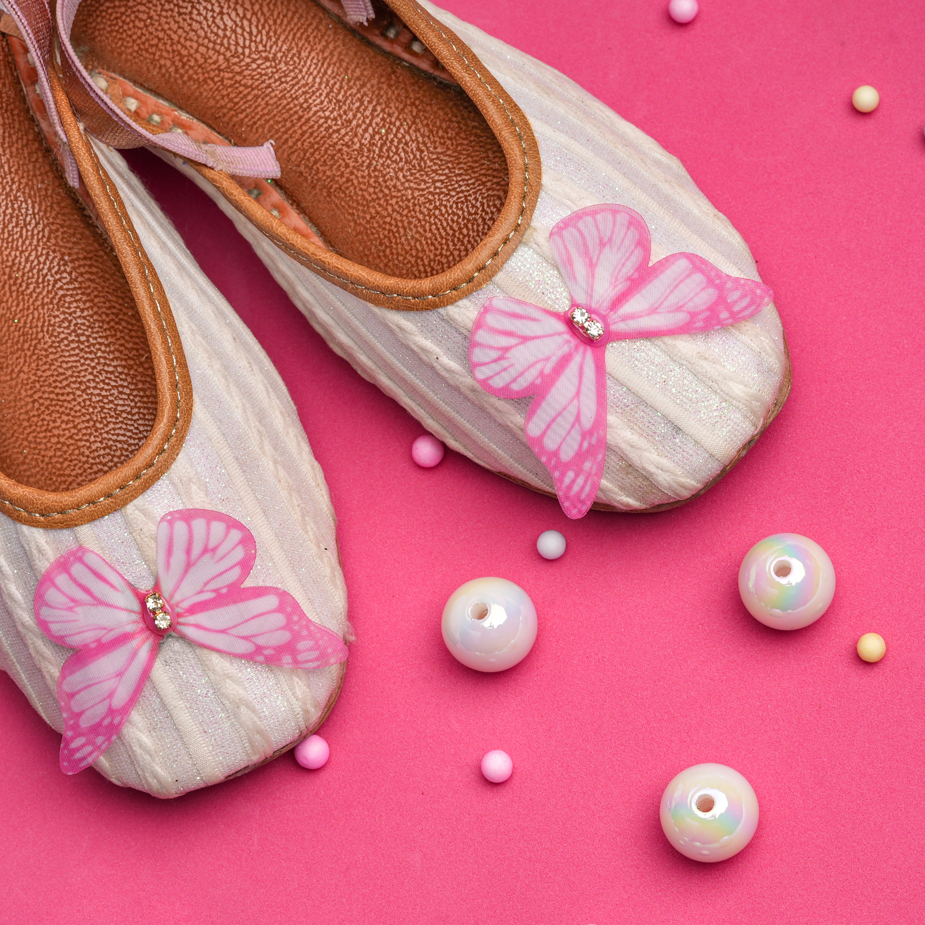 White Iris Butterfly Embellished Mules